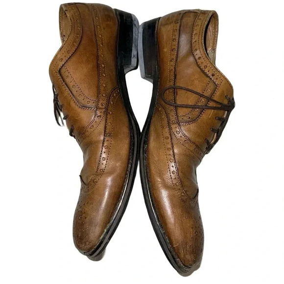 Johnston & Murphy Leather Camel Wing Tip Size 9.5 - Picture 3 of 6